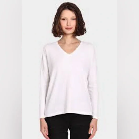 MINNIE ROSE 100% Cotton Long Sleeve V Neck White Size Small - Picture 1 of 6